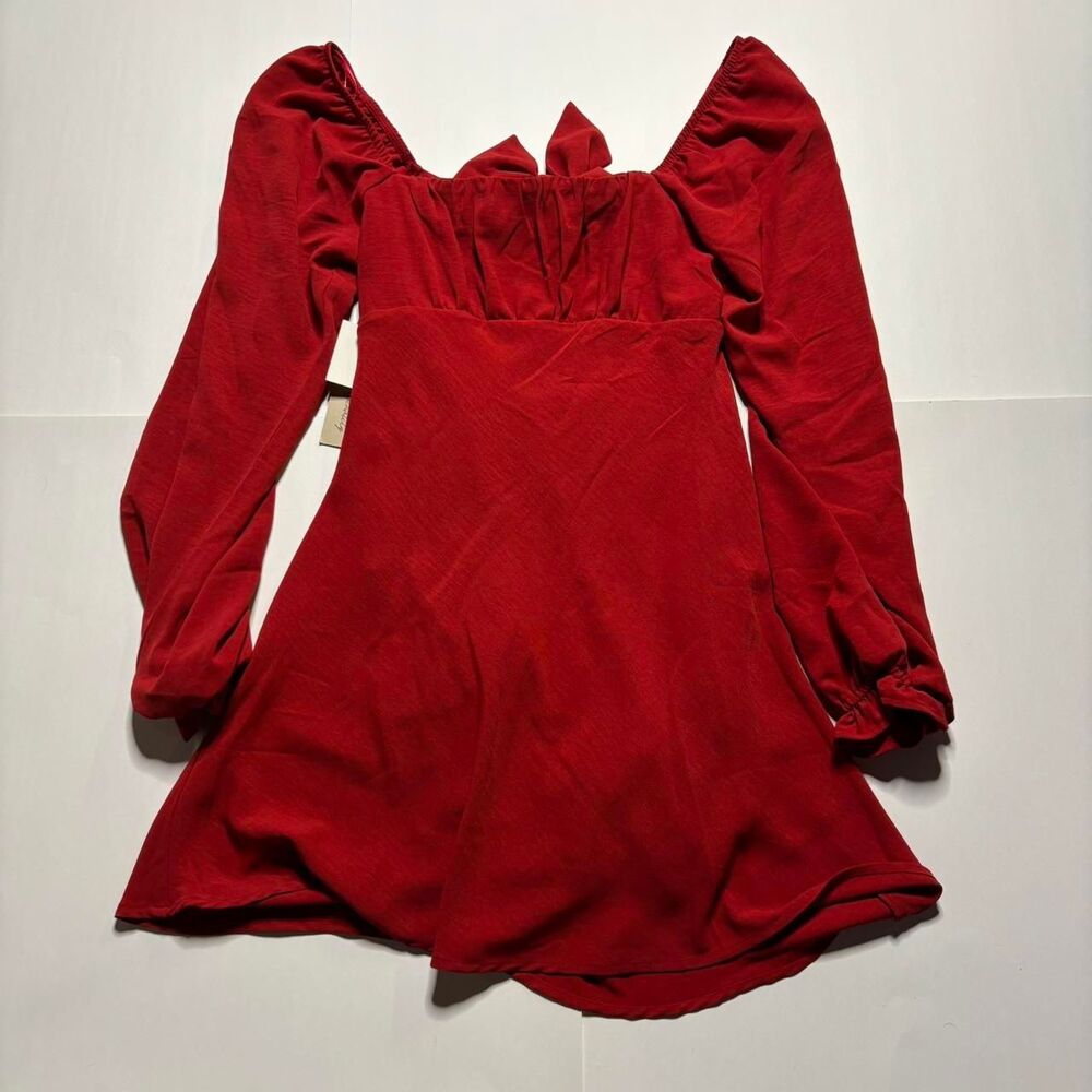 Women's Mini Red Dress with Bow Tie in Back | Small - Picture 2 of 5